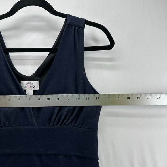 Sweet Storm Sleeveless Mini Dress Womens L Bodycon Tiered V-Neck Lined Navy Blue - Picture 7 of 11